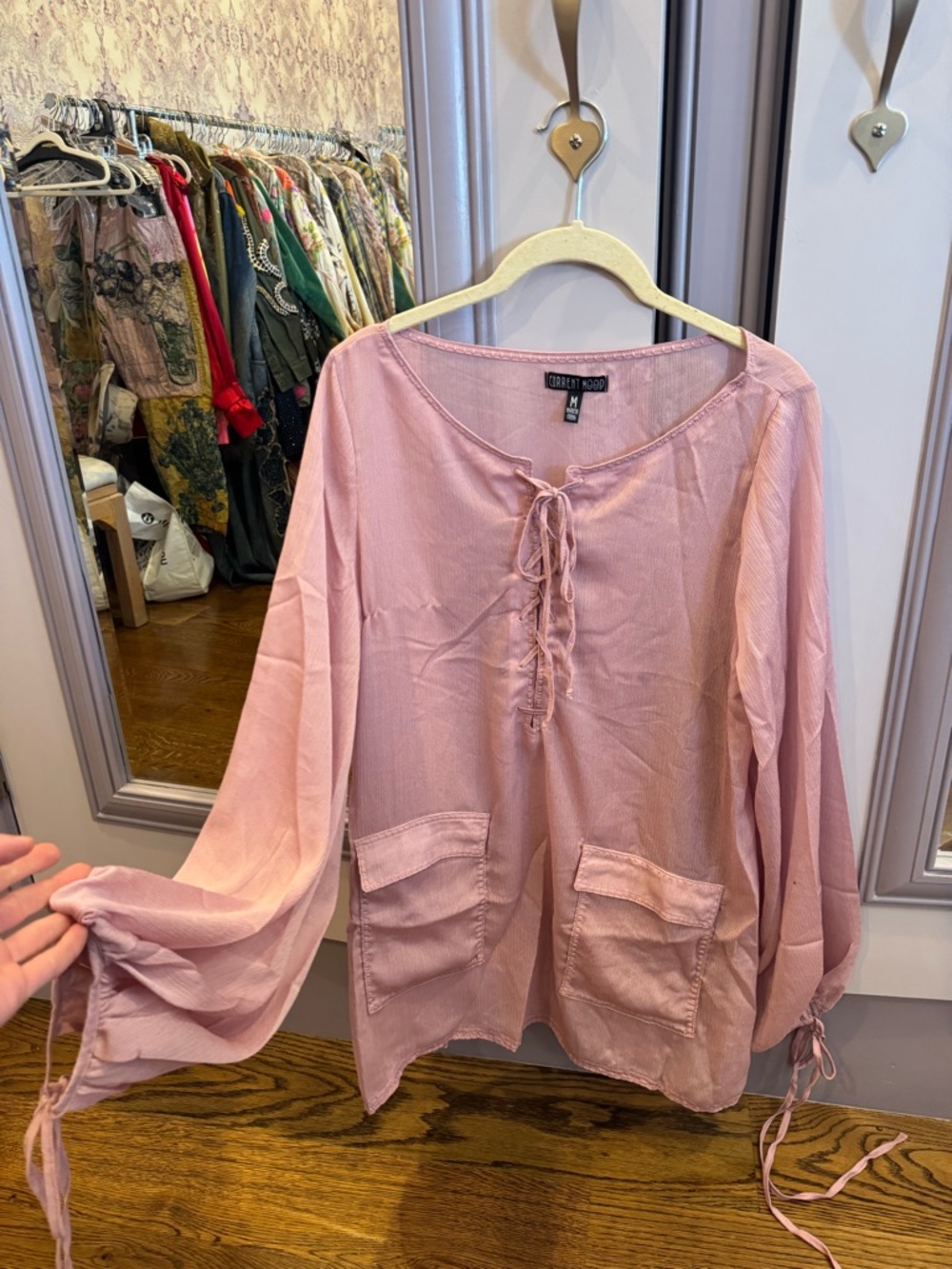Current Mood brand Pink Lace-Up Peasant Blouse